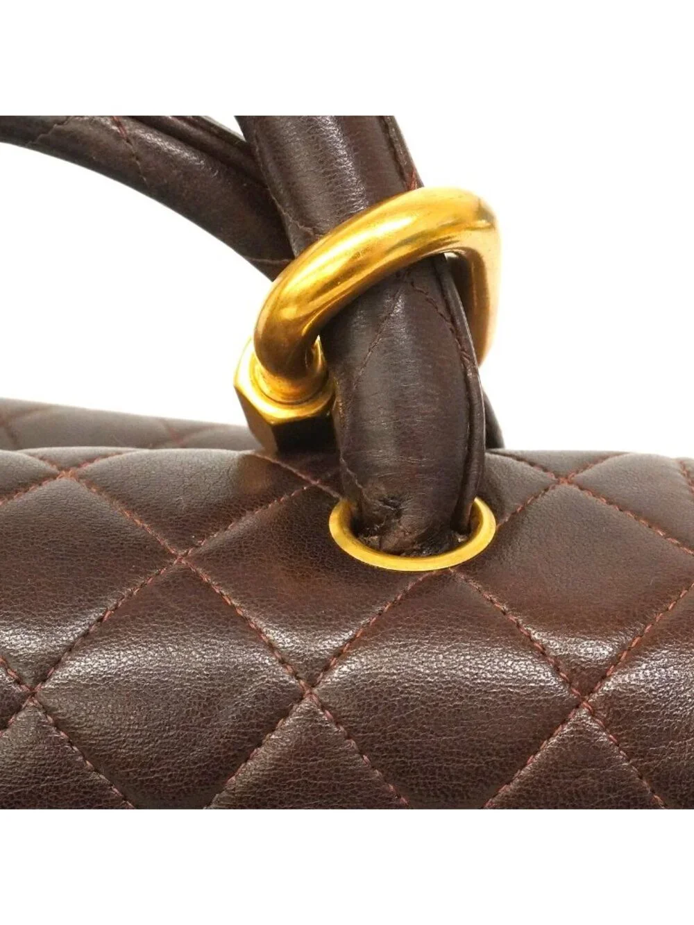 Chanel Handbag Quilted Parent Child Bag Lambskin Brown Gold
